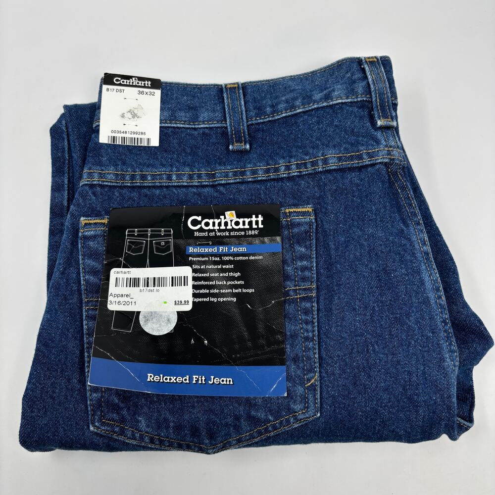Carhartt Mens 36x32 Relaxed Fit Medium Wash Blue Jeans